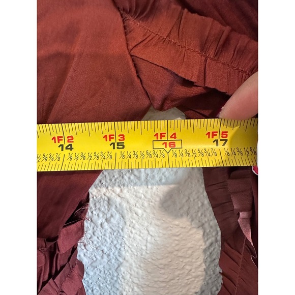 O.P.T. Rust Red Ruffle Tiered Mini Dress Smocked Waist Long Sleeve XS Boho - Picture 5 of 7